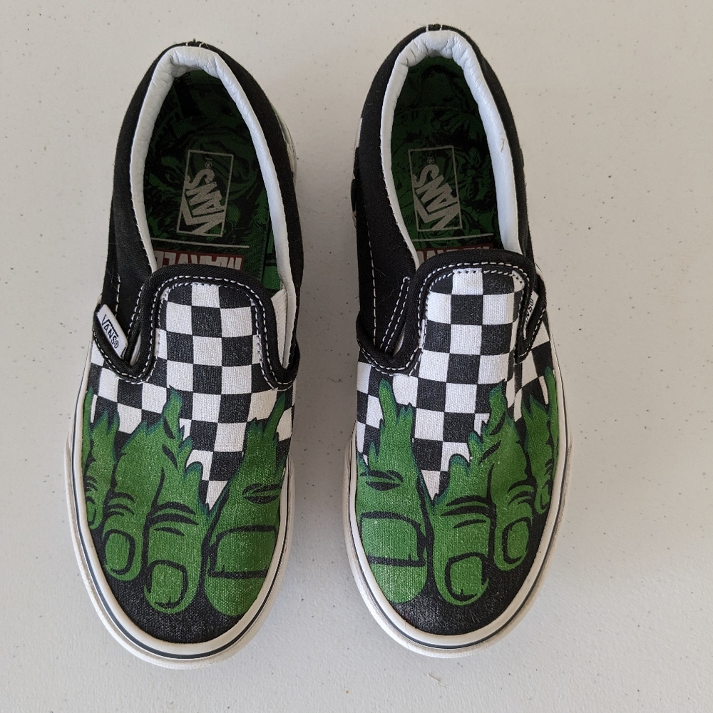Limited edition Vans Marvel Collab Hulk slip ons size 1.0 big kids